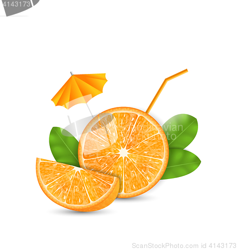 Image of Orange as a Drink with a Straw and Umbrella