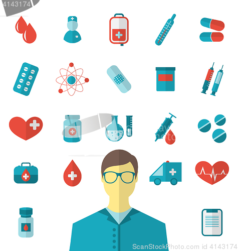 Image of Collection trendy flat medical icons isolated on white backgroun