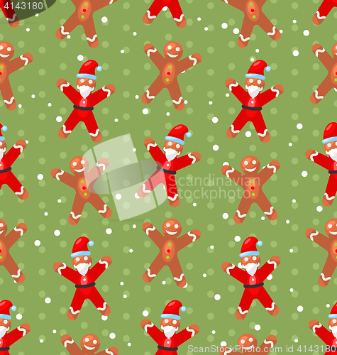 Image of Seamless Christmas pattern with Santa Claus snow and candy cane