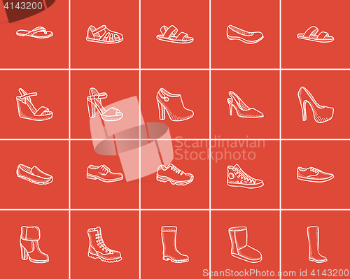 Image of Shoes sketch icon set.