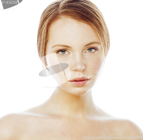 Image of spa picture attractive happy smiling lady young red hair isolated on white close up, lifestyle people concept