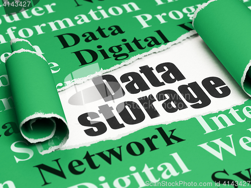 Image of Information concept: black text Data Storage under the piece of  torn paper