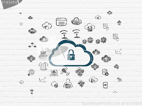 Image of Cloud technology concept: Cloud With Padlock on wall background