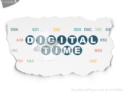 Image of Timeline concept: Digital Time on Torn Paper background