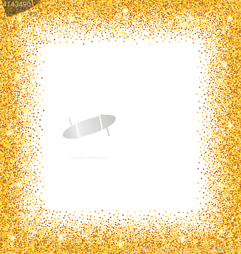 Image of Abstract Golden Frame with Sparkles on White Background