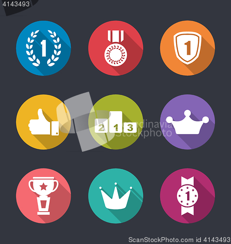 Image of Flat Icons Collection of Awards and Trophy Signs, Long Shadow Design