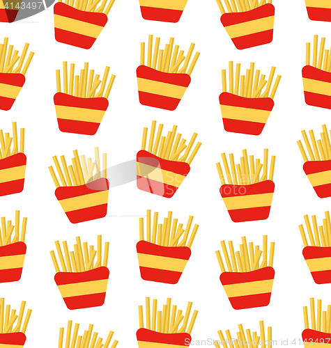 Image of Seamless Pattern of French Fries Boxes of Takeaway. Fast Food Background