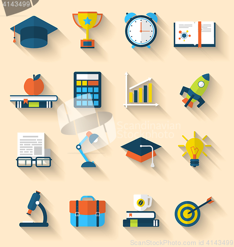 Image of Flat icons of elements and objects for high school and college e