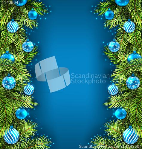 Image of Winter Holiday Wallpaper with Fir Sprigs and Glass Balls 