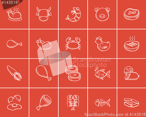 Image of Food and drink sketch icon set.