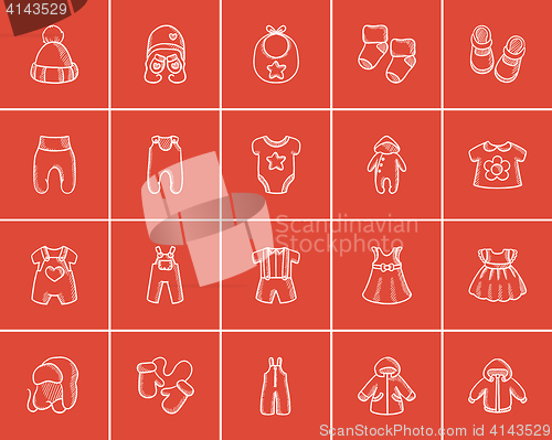 Image of Baby clothes sketch icon set.