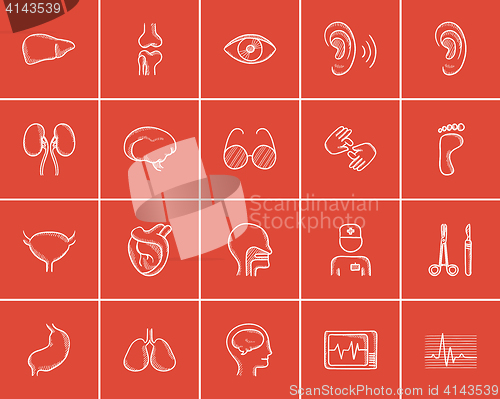 Image of Medicine sketch icon set.