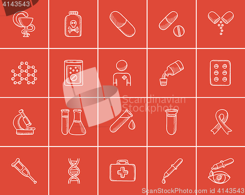 Image of Medicine sketch icon set.