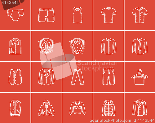 Image of Clothes for men sketch icon set.