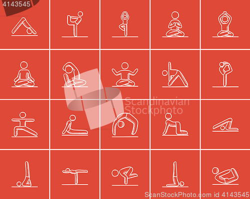 Image of Yoga sketch icon set.