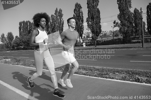 Image of multiethnic group of people on the jogging