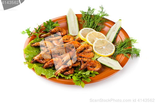 Image of Fried Shrimps with Salad Leaves, cucumber