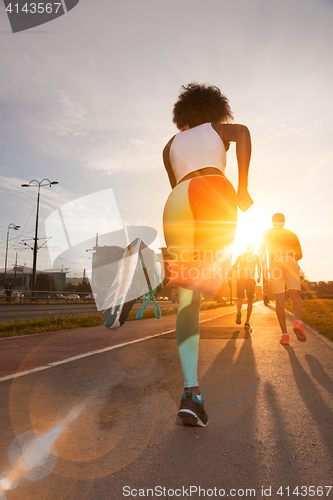 Image of multiethnic group of people on the jogging