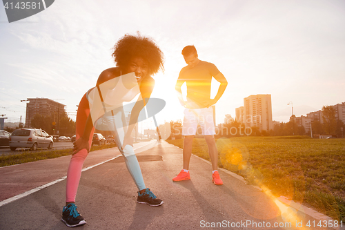 Image of multiethnic group of people on the jogging