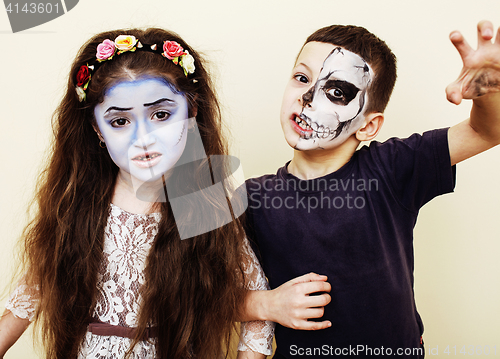 Image of zombie apocalypse kids concept. Birthday party celebration facep