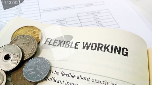 Image of Flexible working word on the book with balance sheet 