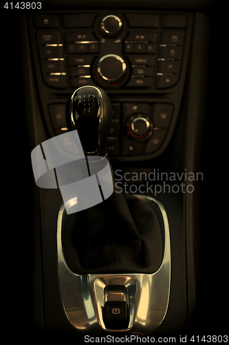 Image of Cockpit and dash, gearstick in modern car