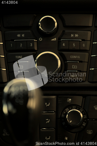 Image of Cockpit and dash, gearstick in modern car