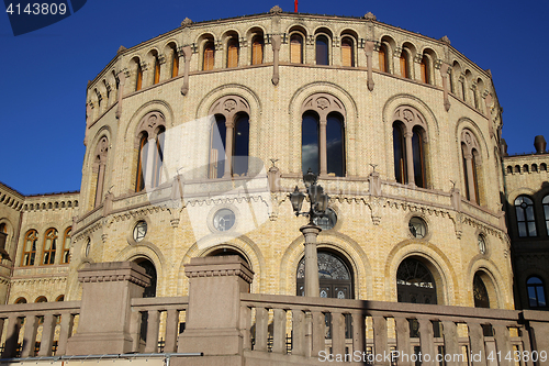 Image of Norwegian parliament Storting Oslo in central Oslo, Norway