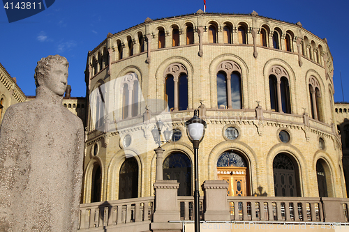 Image of Norwegian parliament Storting Oslo in central Oslo, Norway