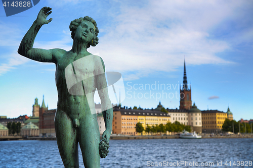 Image of Song statue, Stadshuset and View of Gamla Stan in Stockholm, Swe