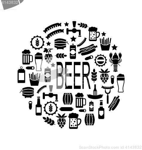 Image of Black Icons of Beer and Snacks