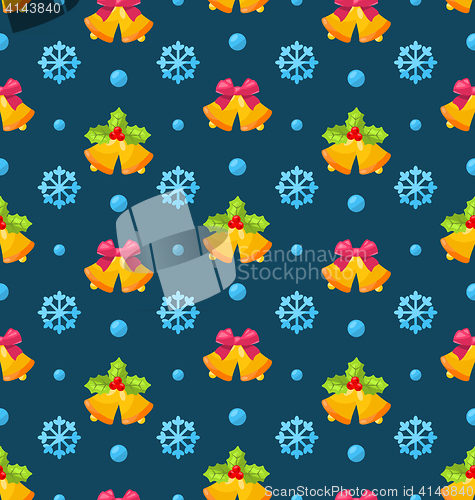 Image of Christmas Seamless Texture with Jingle Bells and Snowflakes