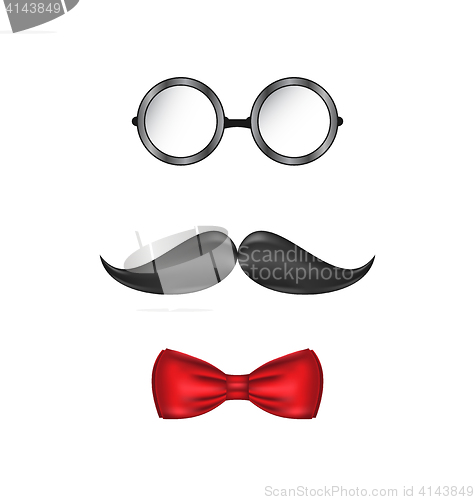 Image of Hipster symbolic of a man face, glasses, mustache and bow-tie, i