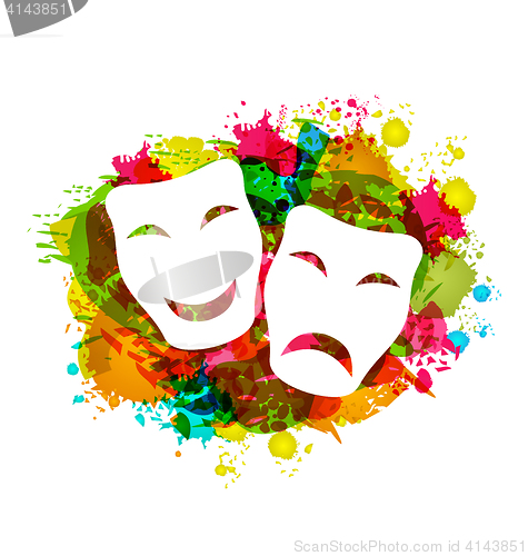 Image of Comedy and tragedy simple masks for Carnival on colorful grunge 