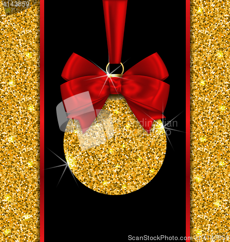 Image of Glitter Card with Christmas Ball with Golden Surface