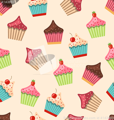 Image of Seamless Pattern with Different Muffins