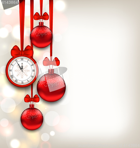 Image of  New Year Shimmering Background with Clock and Glass Balls