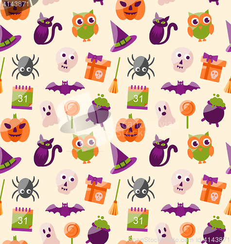 Image of Halloween Seamless Pattern with Colorful Flat Icons