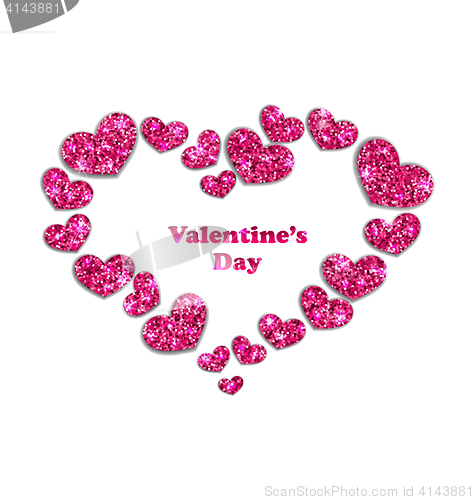 Image of Frame from Pink Hearts with Glitter Background