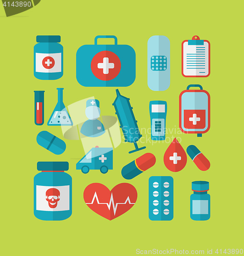 Image of Collection trendy flat medical icons