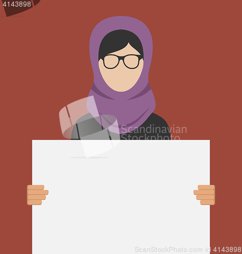 Image of Arabic Woman Holding a Blank Horizontal Banner