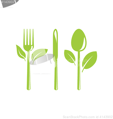 Image of  Healthy Food Icon with Cutlery and Leaves