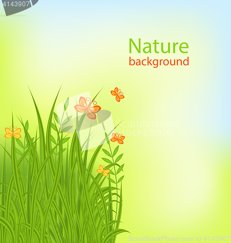 Image of Summer Background with Grass and Butterflies