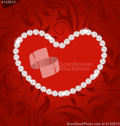 Image of Floral postcard with heart made in pearls for Valentine Day, cop