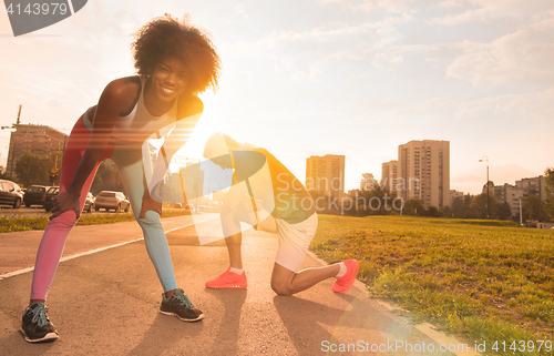 Image of multiethnic group of people on the jogging