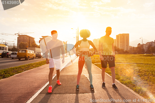 Image of multiethnic group of people on the jogging