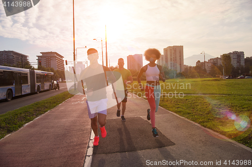 Image of multiethnic group of people on the jogging