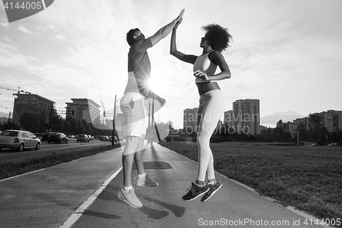 Image of multiethnic group of people on the jogging