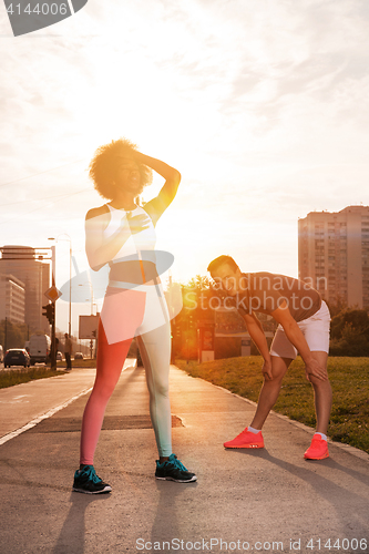 Image of multiethnic group of people on the jogging