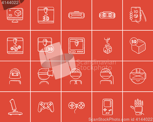 Image of Technology sketch icon set.